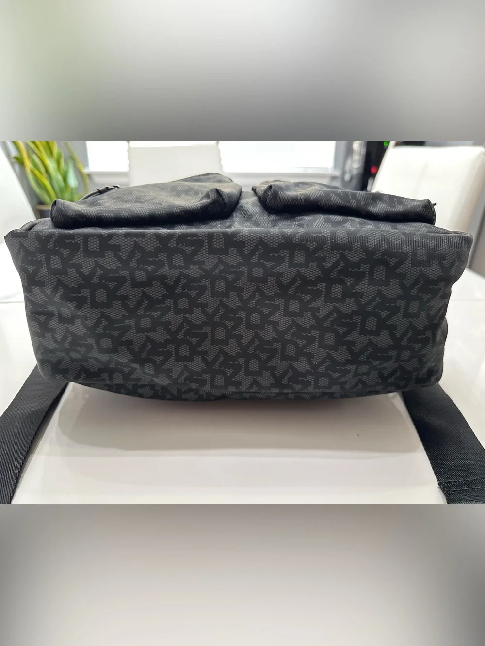 DKNY Damian Satchel Black Grey Monogram Crossbody Bag Utility Tote EUC